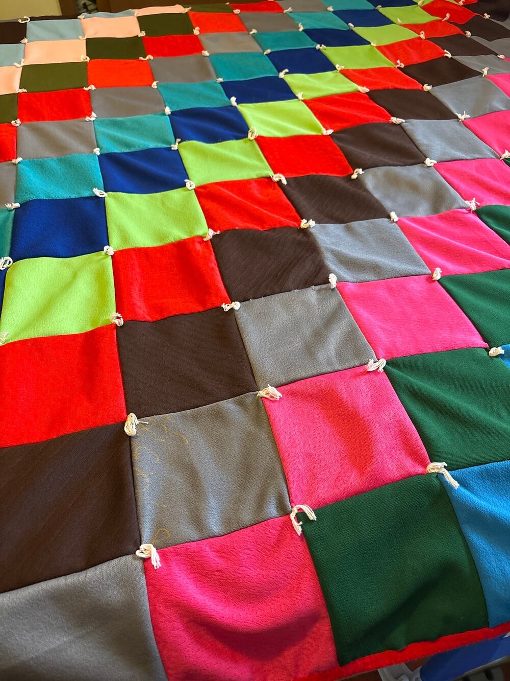 Vintage Quilt Handmade Reversible Patchwork Tied Quilt 73”x70” Full/Double Throw